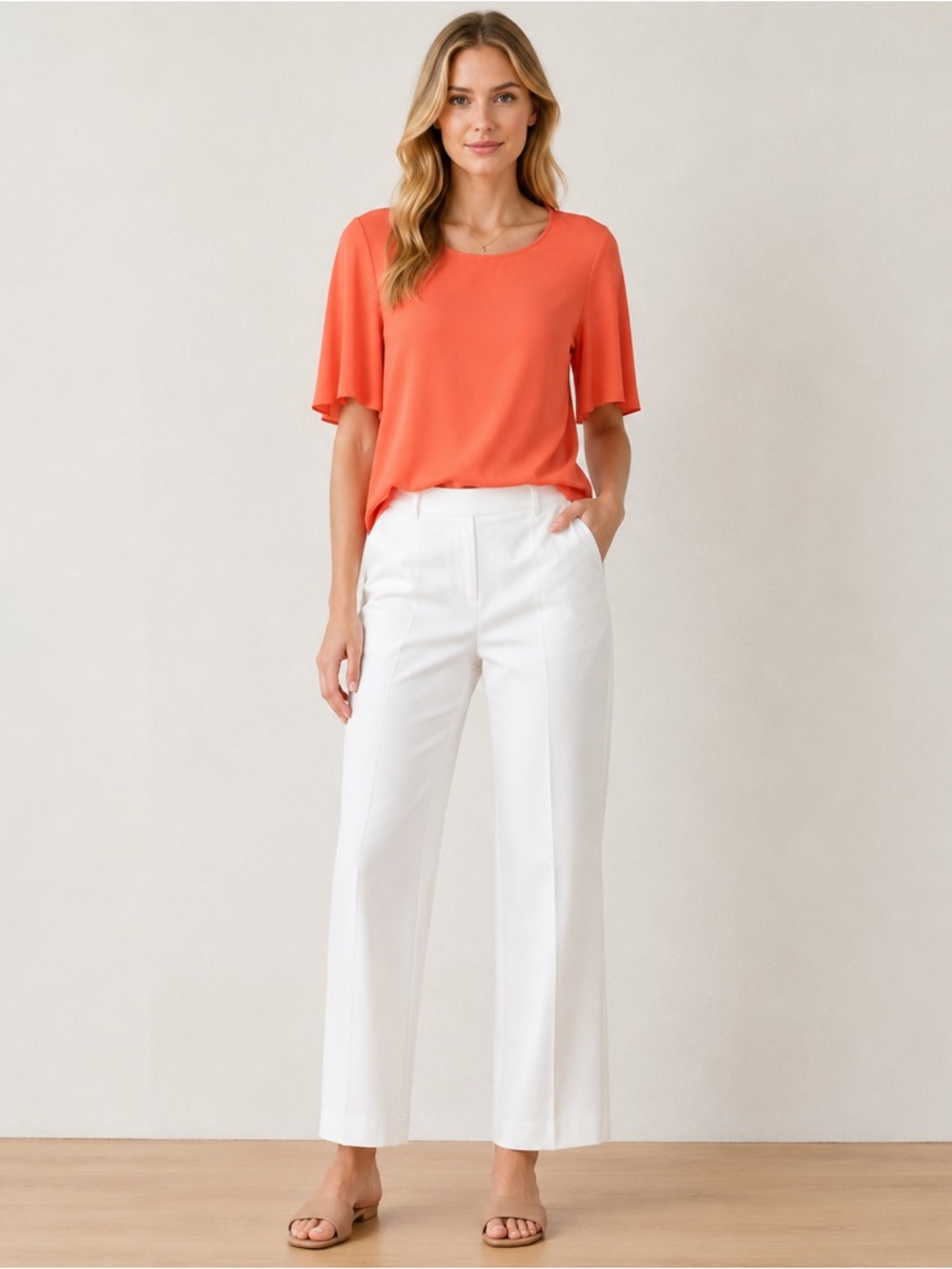 Ann Taylor Coral Blouse with Flutter Sleeves
